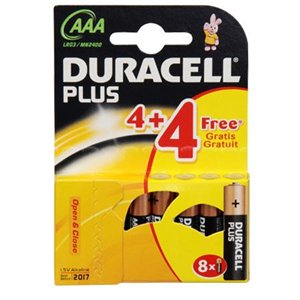 Duracell Plus Batteries Size AAA MN2400 LR03 Pack of 4+4 Free