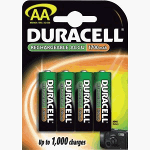 Duracell NiMH 1700mAh HR6 Size AA Rechargeable Batteries (4 Pack)