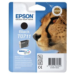 Epson T0711 / C13T0711401 Black Original Genuine Ink Cartridge - Cheetah / Monkey / Rhinoceros