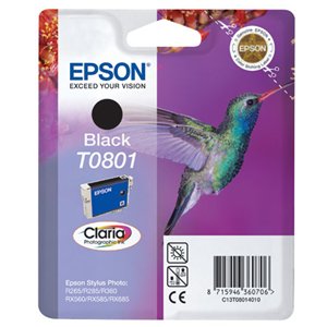 Epson T0801 / C13T08014010 Black Original Genuine Ink Cartridge - Hummingbird / Humming Bird