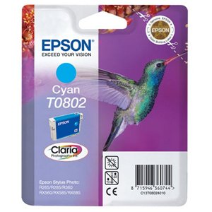 Epson T0802 / C13T08024010 Cyan Original Genuine Ink Cartridge - Hummingbird / Humming Bird