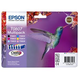 Epson T0807 / C13T08074020 Original Genuine 6 Ink Cartridge Set - Hummingbird / Humming Bird