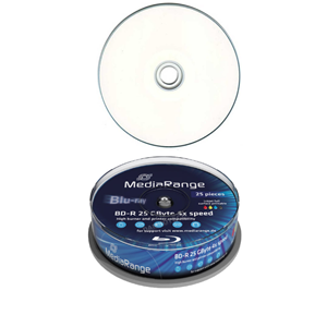 MediaRange Branded 4x 25gb BD-R Blu-Ray Discs 25 Pack Spindle