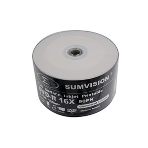 Sumvision Full Face White Inkjet Printable DVD-R 16x 4.7GB / 120 Minutes Blank Discs 50 Pack