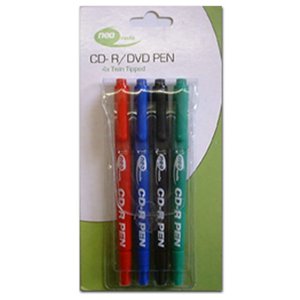 Neo CD/DVD Marker Pens Twin Tipped Red / Blue / Green / Black (4 Pack)