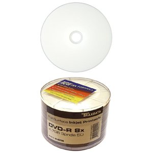 Traxdata Ritek Full Face White Inkjet Printable DVD-R 8x 4.7GB / 120 Minutes Black Discs 50 Pack