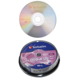 Verbatim Branded 8x DVD+R 8.5GB Dual Layer Recordable Blank DVDs Discs - 10 Pack